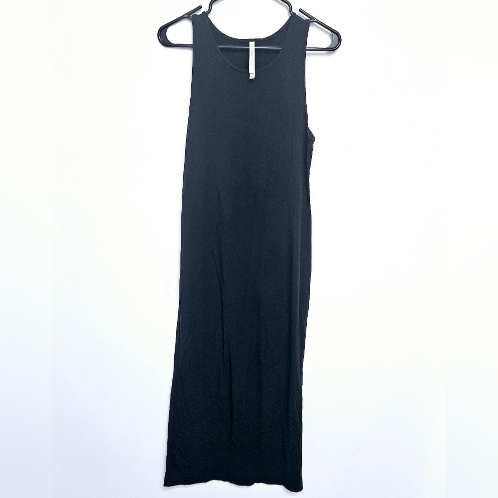 Babaton Aritzia Maxi sz Small Black Stretchy Side Slit 100% Knit Fabric Dress